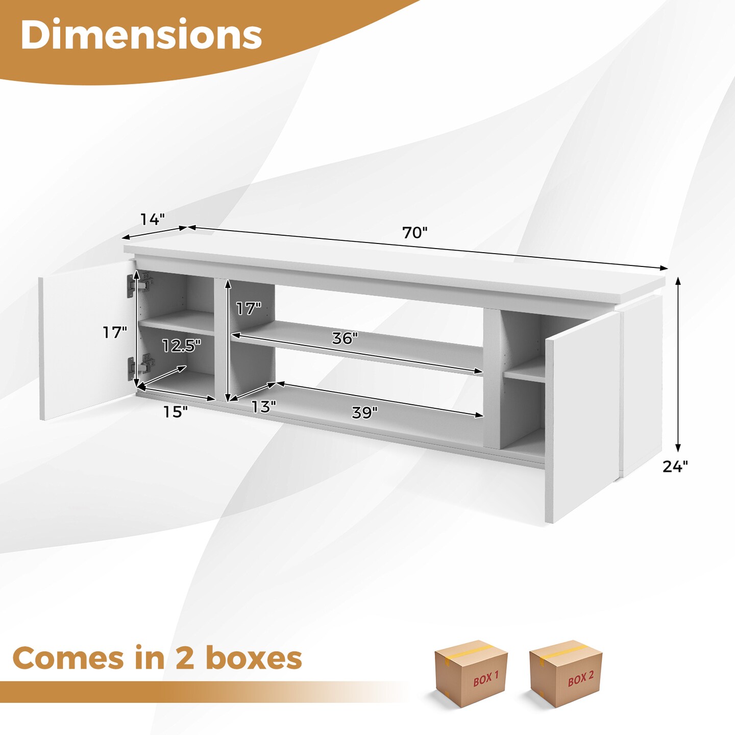 70&#x22; Entertainment TV Center with 3 Adjustable and Removable Shelves and 2 Enclosed Cabinets