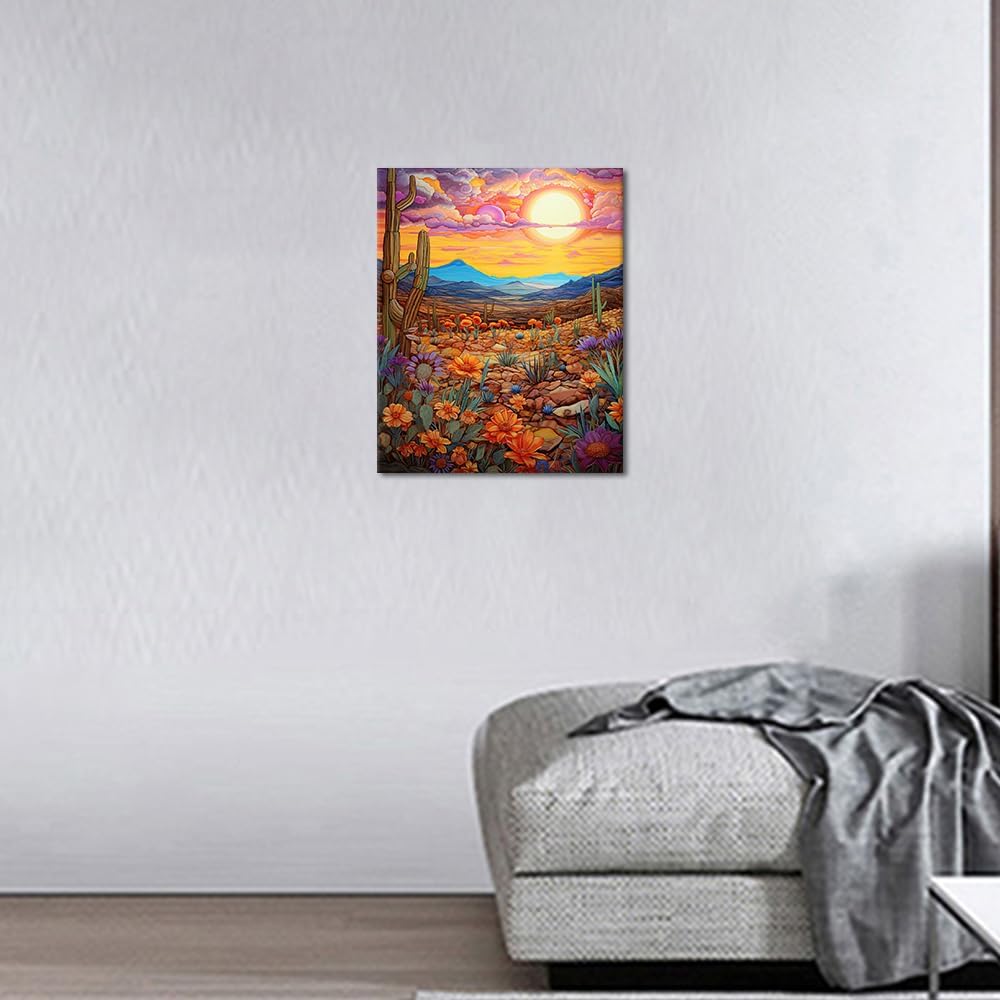 DIY Paint by Numbers for Adults Boho Desert Sunset Paintings Adult Paint by Number Kits on Canvas Desert Blooms Watercolor Painting by Numbers Kit for Adults Vintage Art Crafts