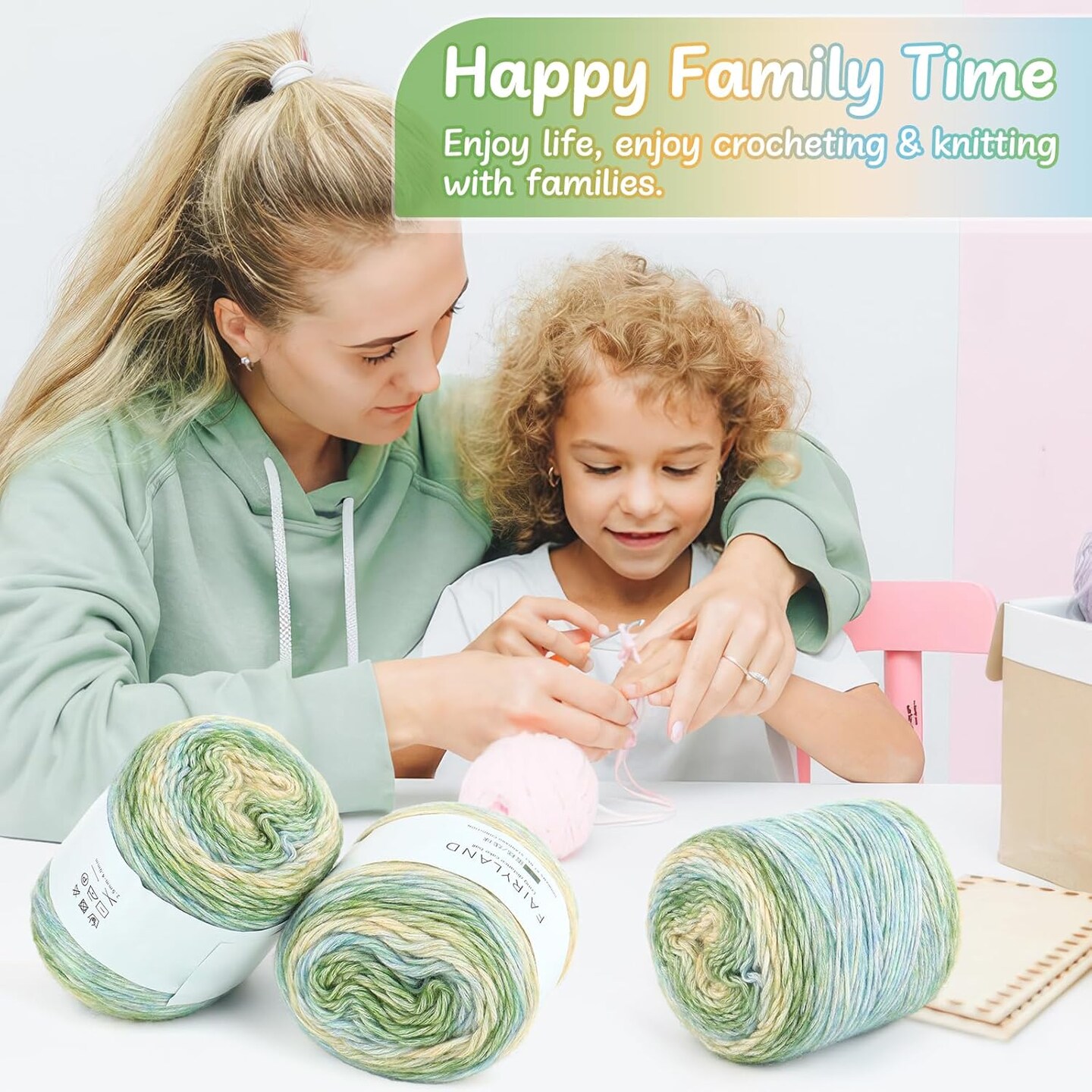 Aeelike Gradient Yarn for Crocheting, 3 Skeins Cake Yarn 100g (3.52 oz) 245m (267 Yards), Super Soft Ombr&#xE9; Yarns Cake Gradient Cake Yarn for Making Colorful Crafts, Green Gradient