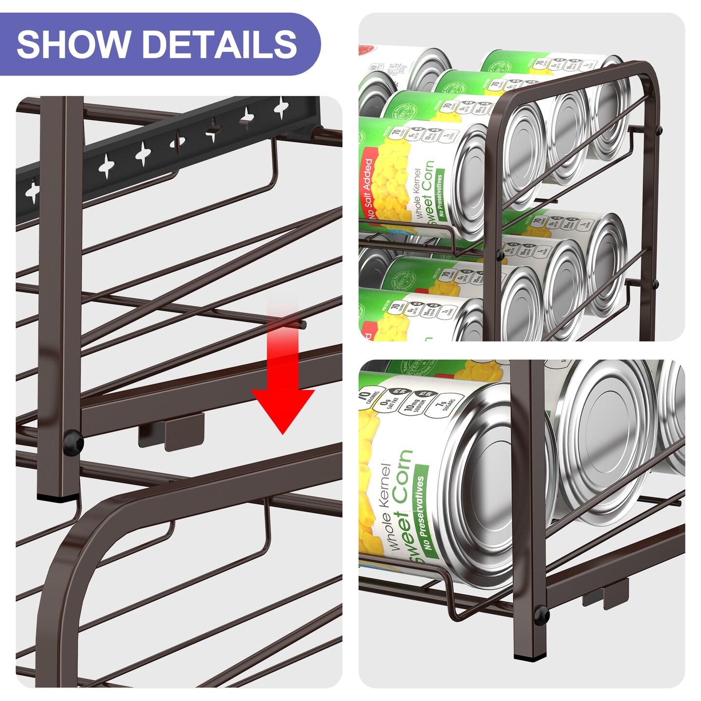 2-Pack Stackable Can Organizer Rack Dispenser &#x2013; Adjustable Metal Pantry Shelf for 36 Cans, Tilted Design with Non-Slip Base (16.73x12.2x14.76&#x22;)