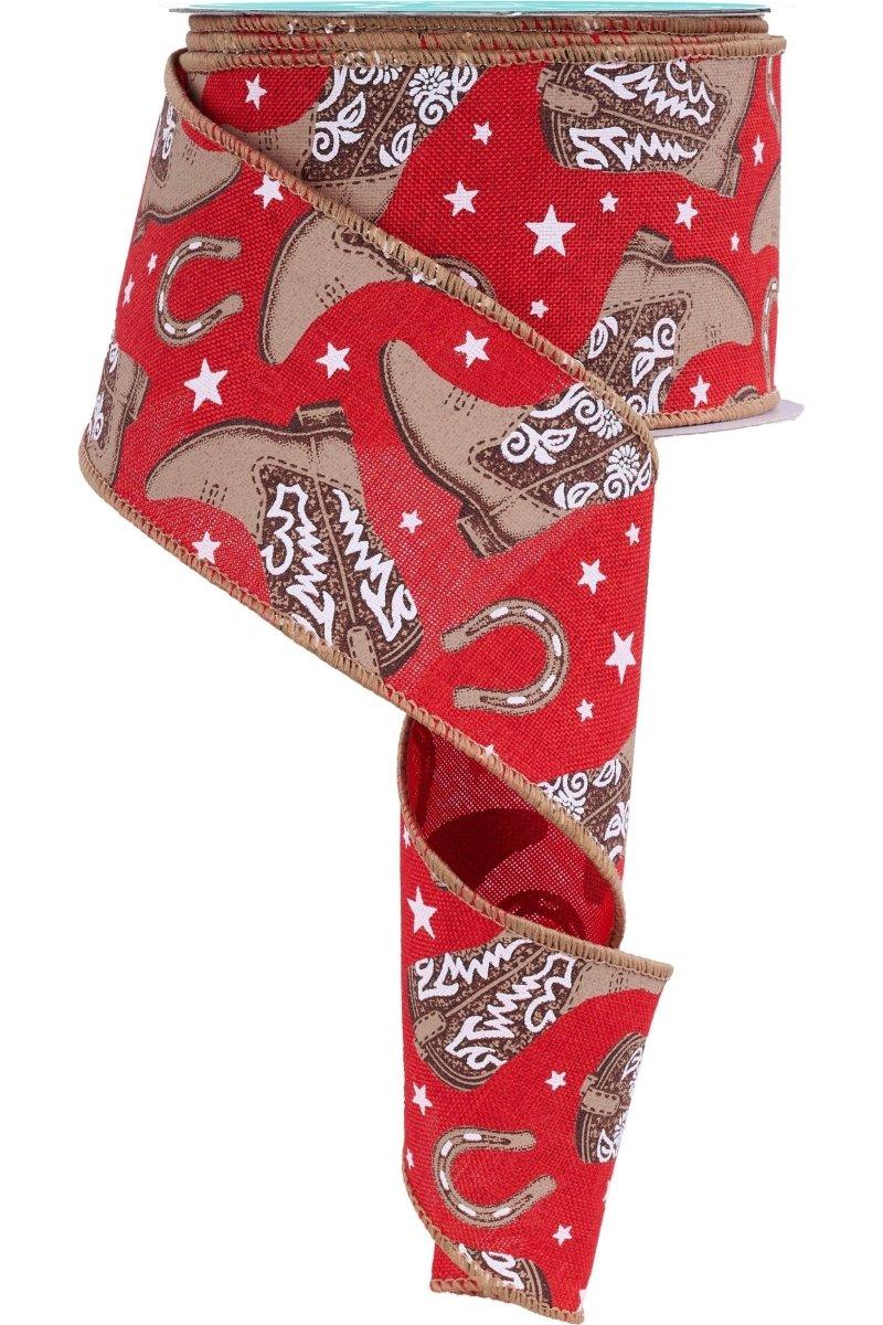 2.5&#x22; Cowboy Boots Ribbon: Red (10 Yards)