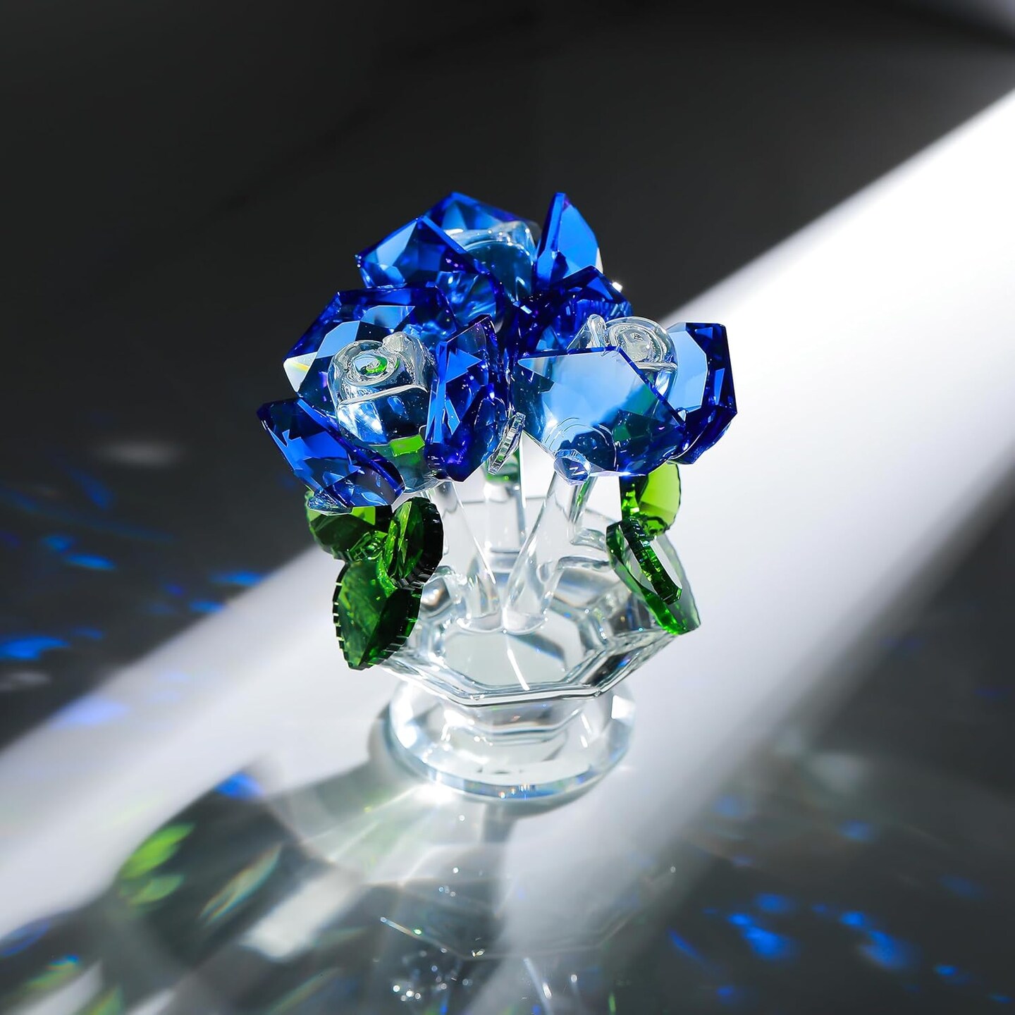 Blue Rose Flower Crystal Figurine with Vase, Handmade Bouquet Flowers Gifts for Wife Girlfriend Women Ornament , Crystal Flower Collectible Home Table Decor &#x200B;for Valentine&#x27;s Day Wedding Anniversary