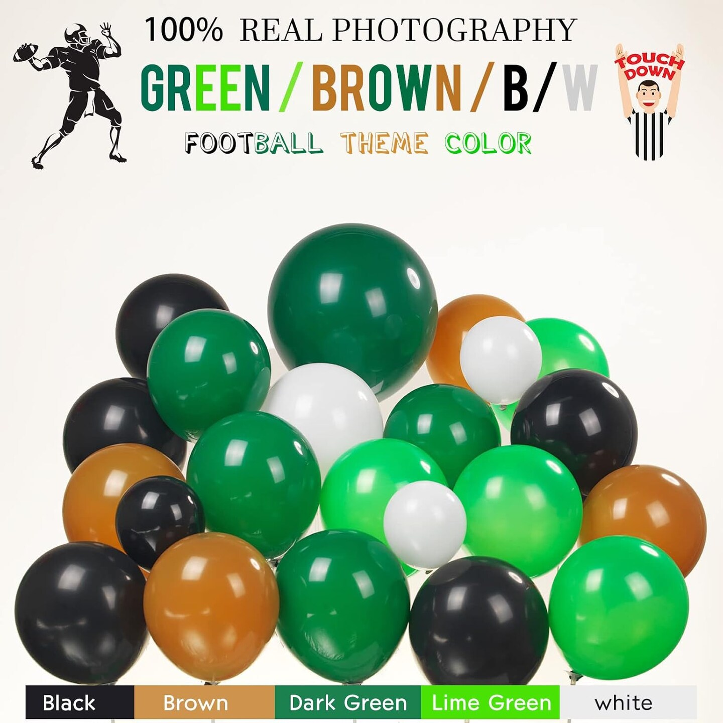 Football Balloon garland arch kit Dark green Brown black balloon large mylar starburst for sport theme super bowl touch down birthday decorations