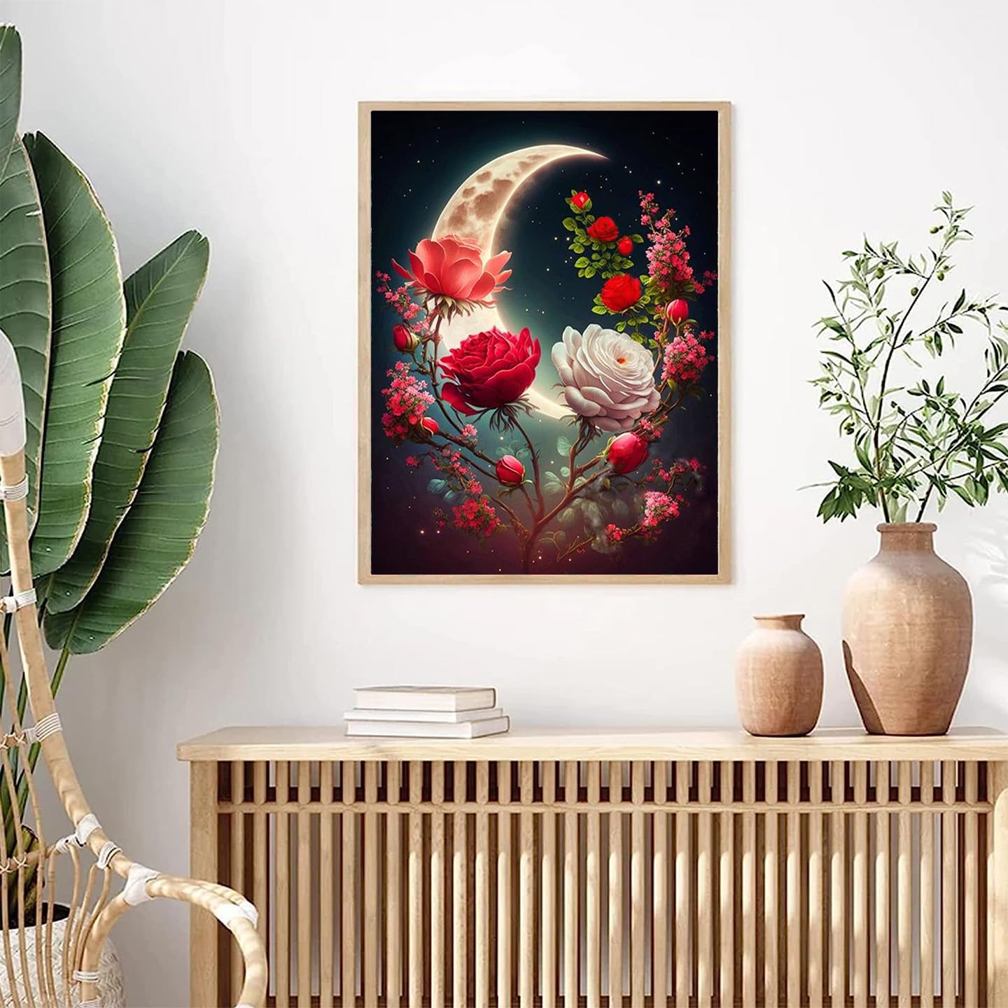 Moon Diamond Painting Kits for Adults-Flower Diamond Art for Adult,Rose Gem Painting Crafts Home Wall Decor,DIY 5D Gem Art Tree Perfect for Relaxation(12x16 Inch)