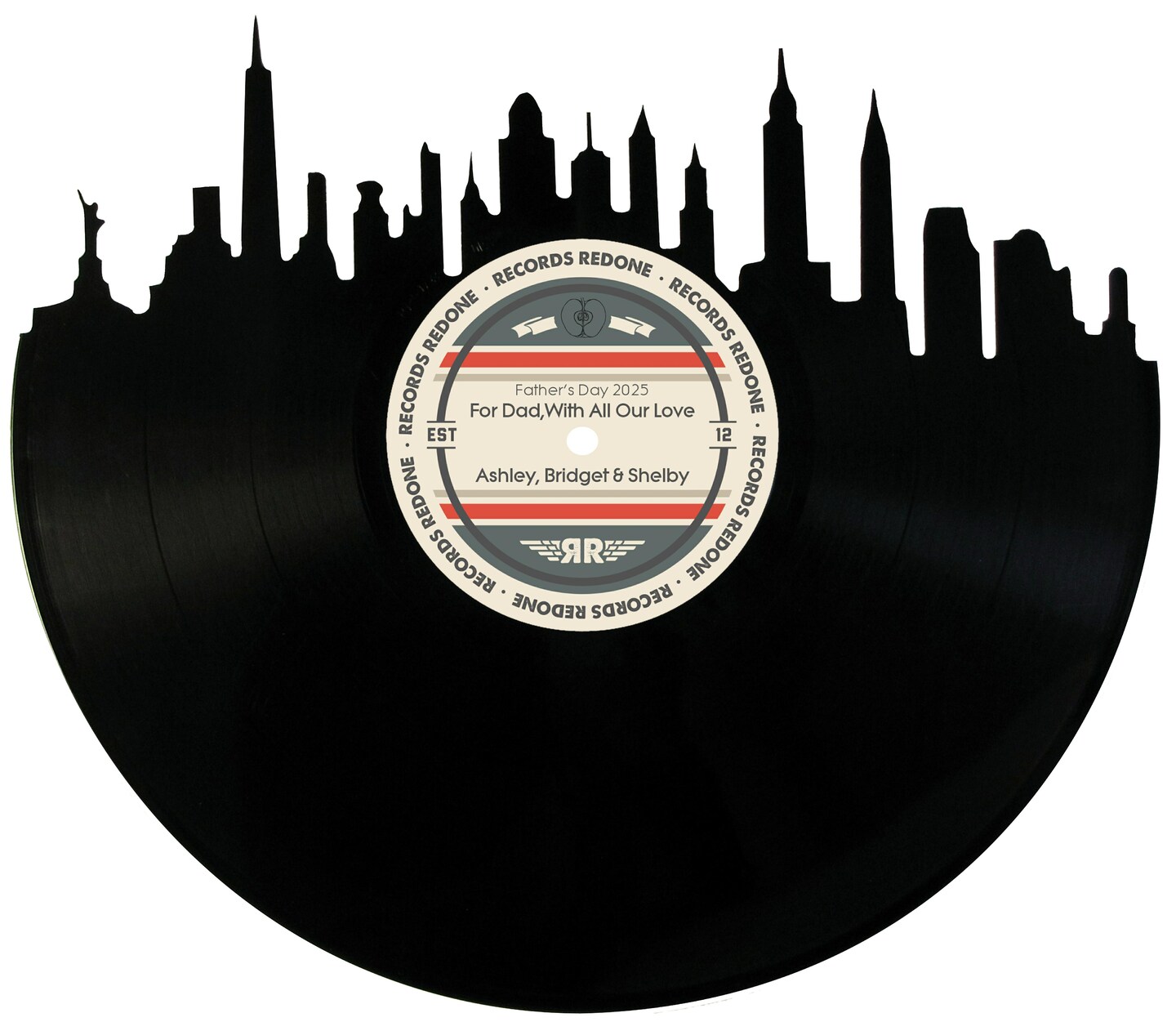 Father's Day Custom Vinyl Record Skyline Art - Personalized Label Custom for Dad 451397030377291776