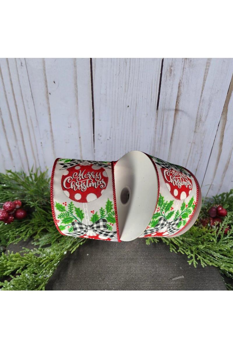 2.5&#x22; Christmas Ornament Holly Ribbon: White &#x26; Red (10 Yards)
