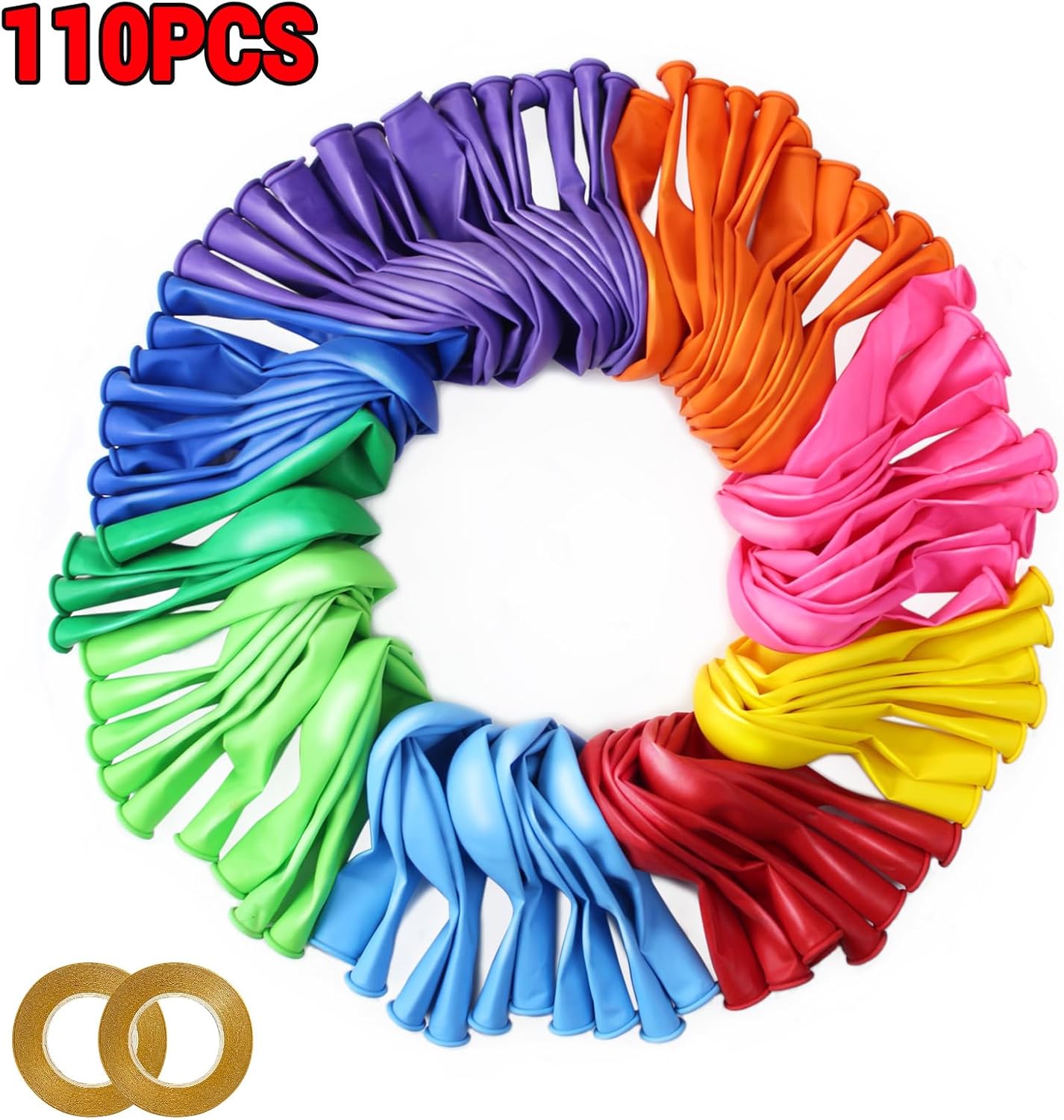 110pcs Assorted Color 12” Latex Balloons – Birthday, Valentine’s Day, Wedding Party Decorations with 2 Ribbons