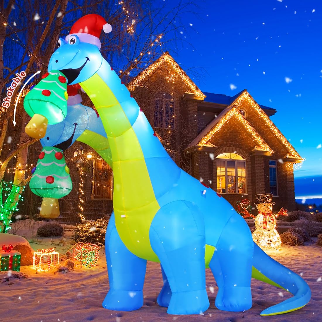 10FT Christmas Inflatables Outdoor Decorations, Blow Up Dinosaur Eat Christmas Tree Shake Dinosaur with Built-in LEDs for Christmas Indoor Outdoor Yard Lawn Garden Decorations