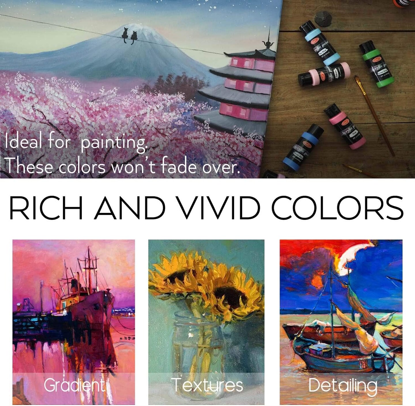 Acrylic Paint Set of 36 Colors 2fl oz 60ml Bottles,Non Toxic 36 Colors Acrylic Paint No Fading Rich Pigment for Kids Adults Artists Canvas Crafts Wood Painting