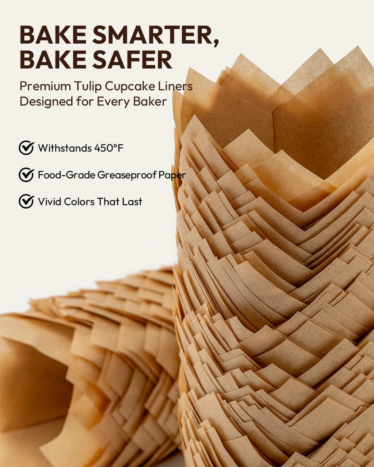 Tulip Cupcake Liners Natural 200PCS - Unbleached Parchment Muffin Liners, Non-Fade Oven-Safe, Brunch &#x26; Cafe Style Baking Cups