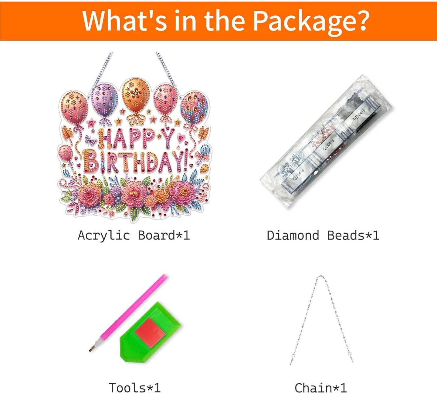 Birthday Party Diamond Art Painting Acrylic Hanging Kit for Adults, DIY Double Sided Special Shaped Diamonds Art Window Pendant Ornament(Happy Birthday)