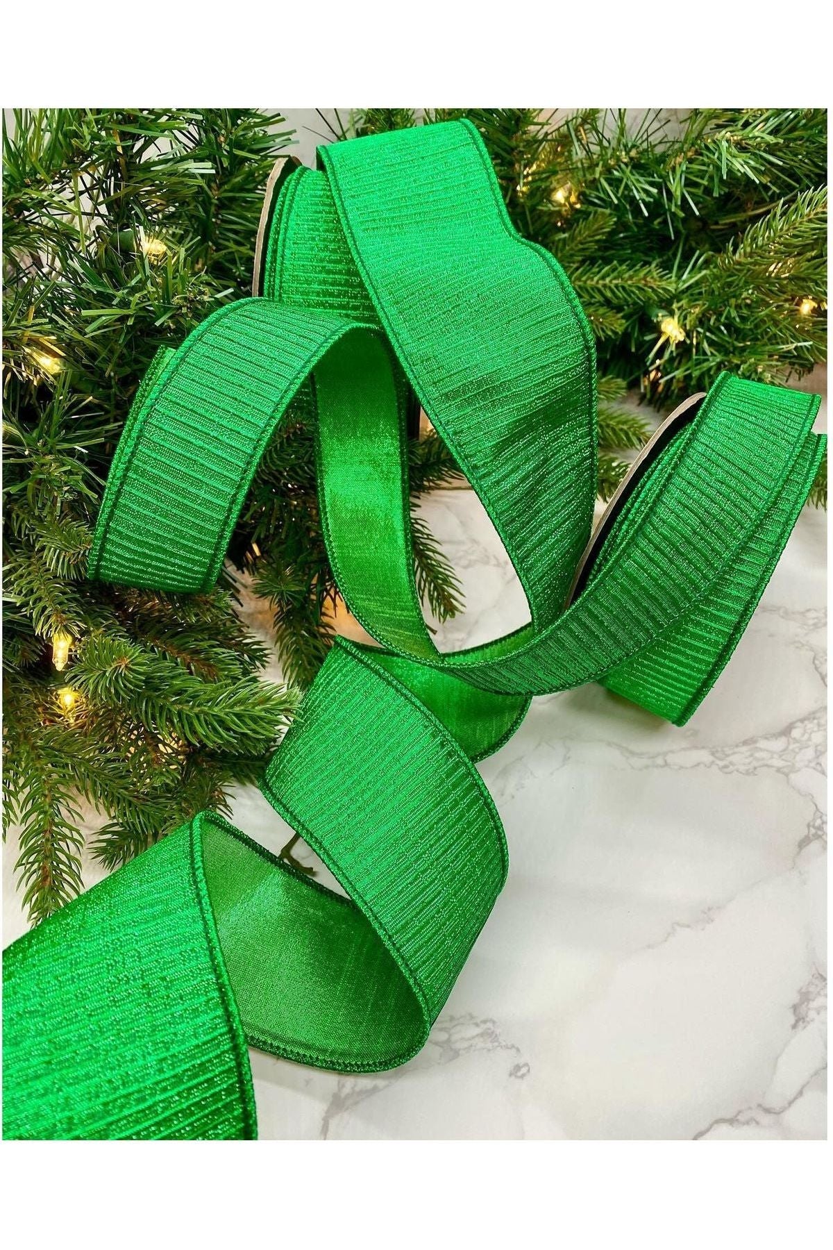 2.5&#x22; Pleated Lame Ribbon: Green (10 Yards)