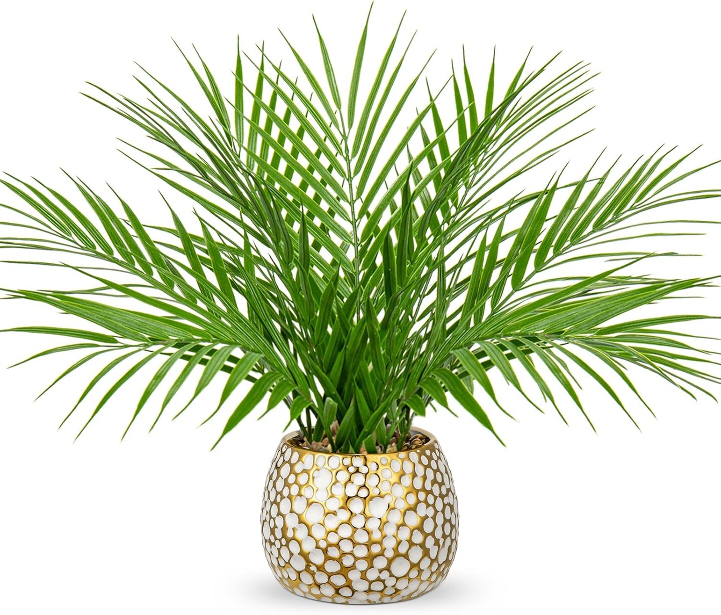 Fake Plants 15&#x27;&#x27; Faux Palm Plant in Gold-White Pot Realistic Artificial Plants Indoor for Home Farmhouse Centrepieces Wedding Decorations