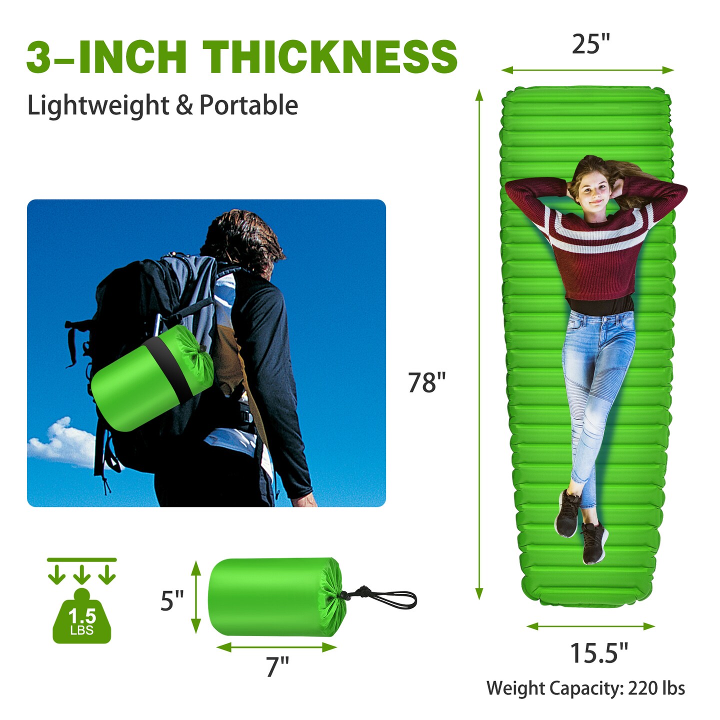 Inflatable Camping Sleeping Pad, Portable and Comfortable
