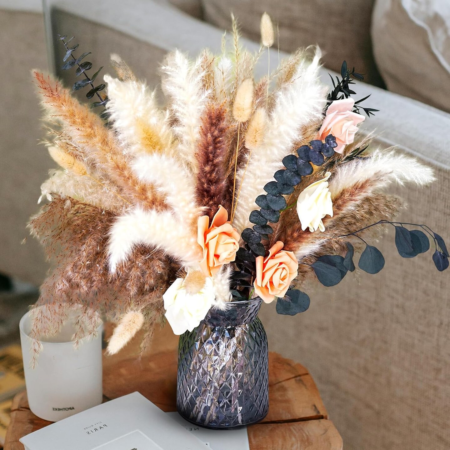 Dried Flower Bouquet | Pampas Grass Decor | Floral Arrangements for Home &#x26; Wedding | Boho, Rustic, and Modern Decorations