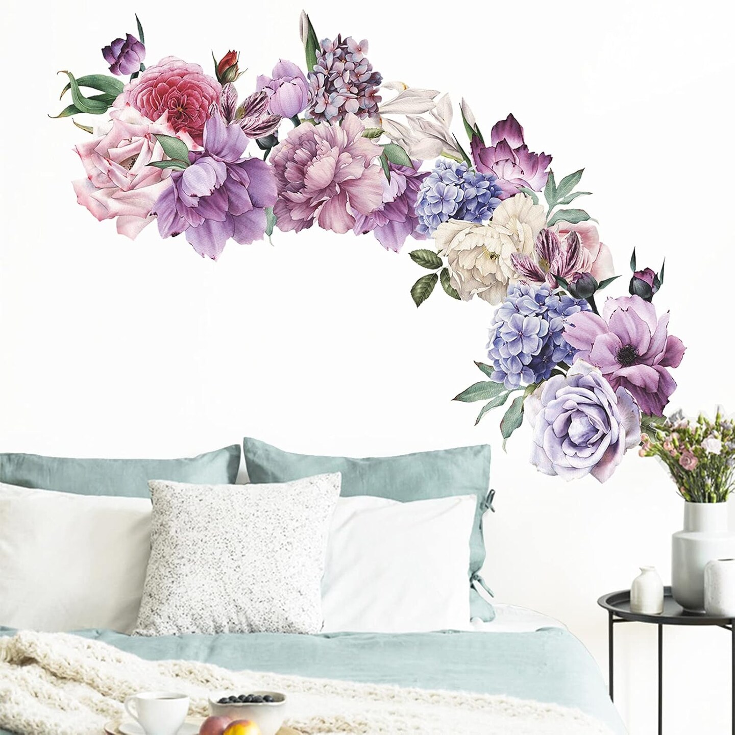 Flowers Wall Stickers Peony Rose Wall Decals for Living Room, 4 PCS Giant Peonies Wall Art Murals Delicate Blossom Art Applique Delicate Peony Floral Wallpaper for Bedroom Girls Room 12 x 2 x 2 inches