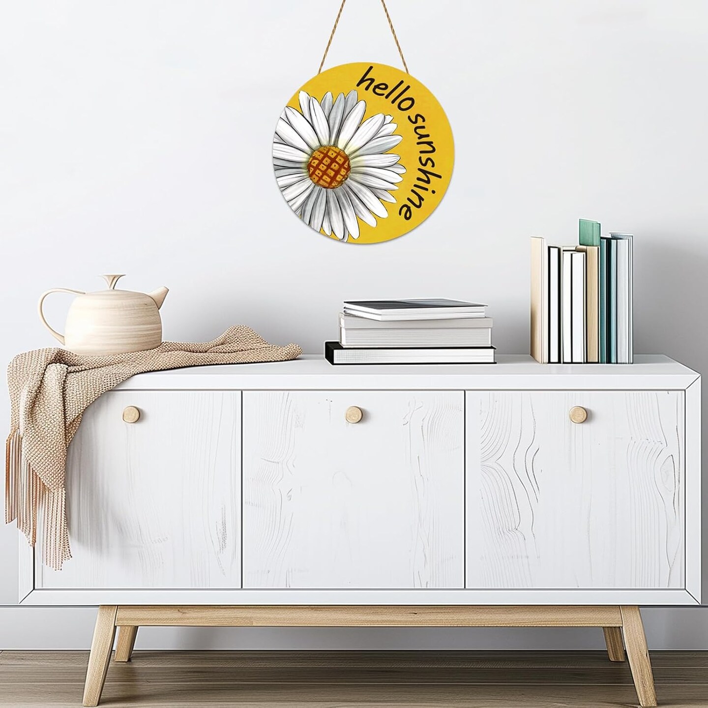 Summer Decor Daisy Front Door Decor Hello Sunshine Wreaths for Front Door Wreath Rustic Wooden Sign Hanger