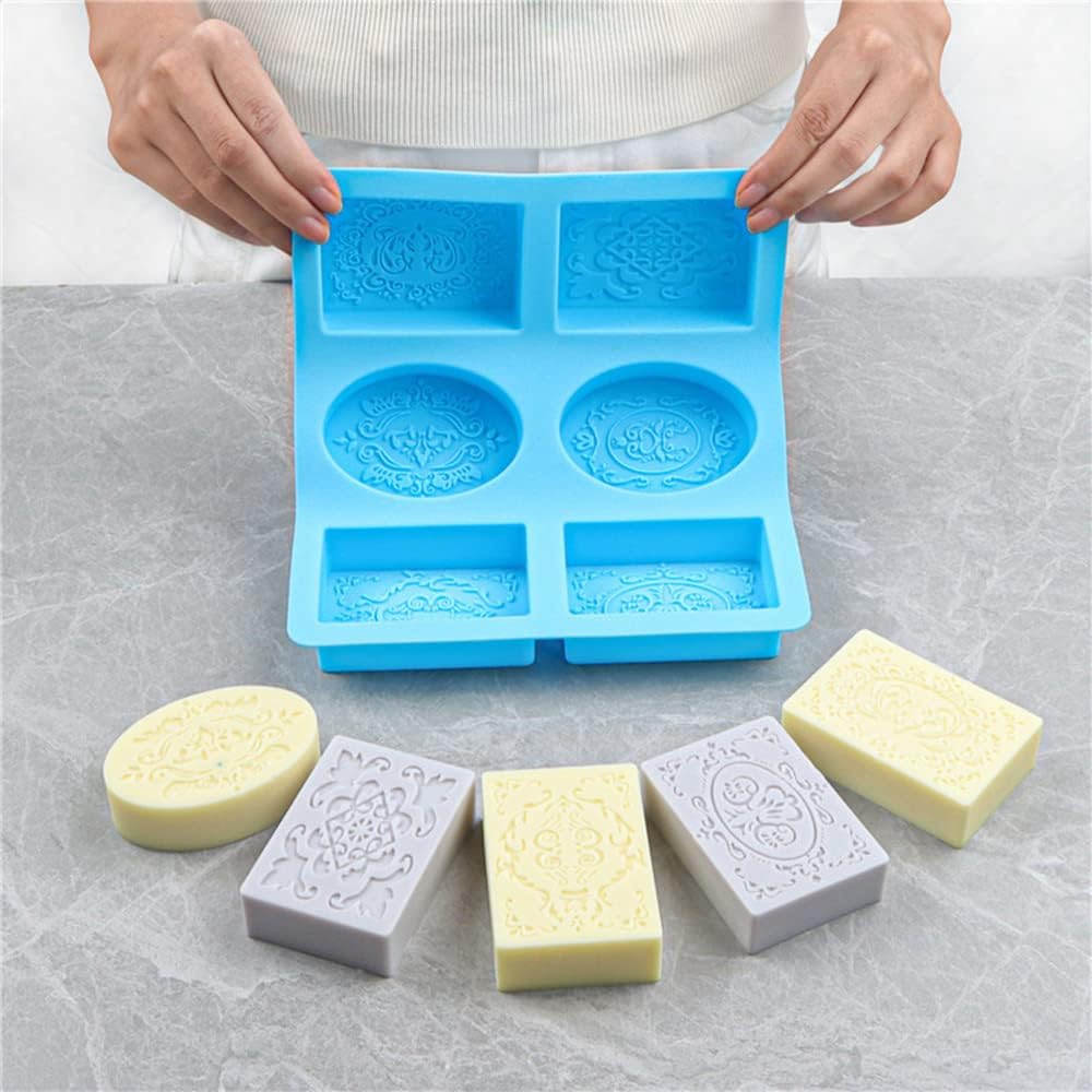 2-Pack Silicone Soap Molds – Rectangle, Oval & Flower Shapes for Handmade Soap.