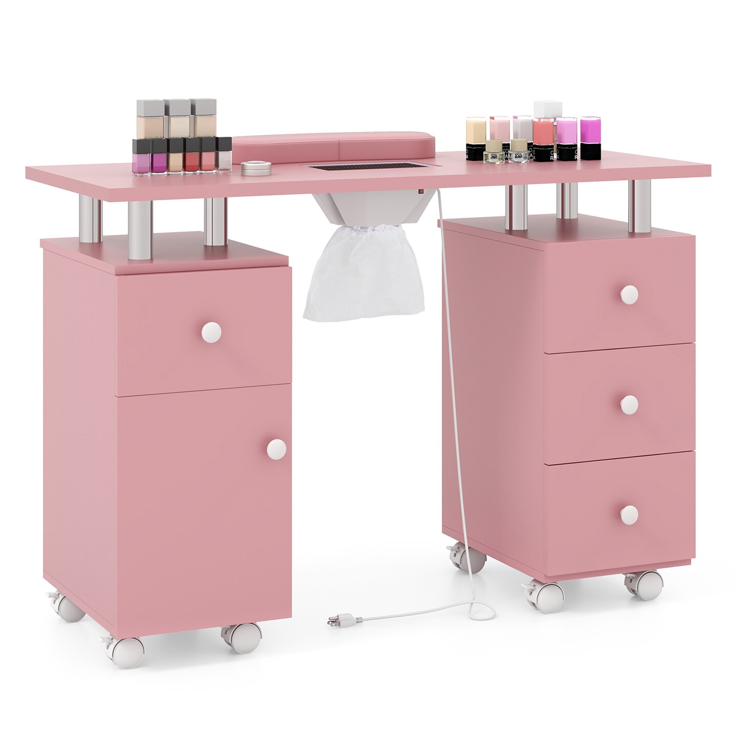 Manicure Table with Dust Collector, Storage and Wrist Rest Cushion