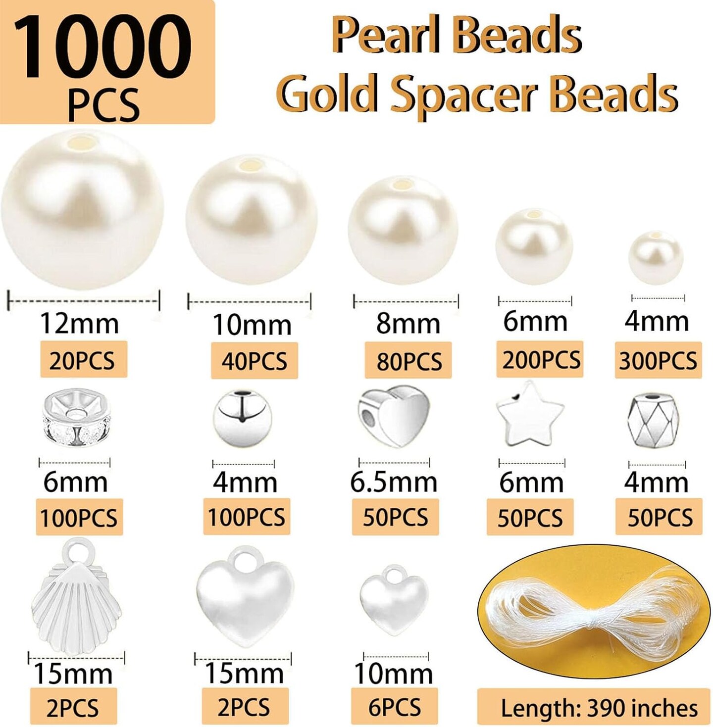 1000Pcs Pearl Beads for Bracelets Making, Pearl Beads for Jewelry Making for Adults, Silver Bracelet Beads DIY Kit, Silver Spacer Beads for Bracelets, Women Friendship Bracelet Making Kit (Silvery)