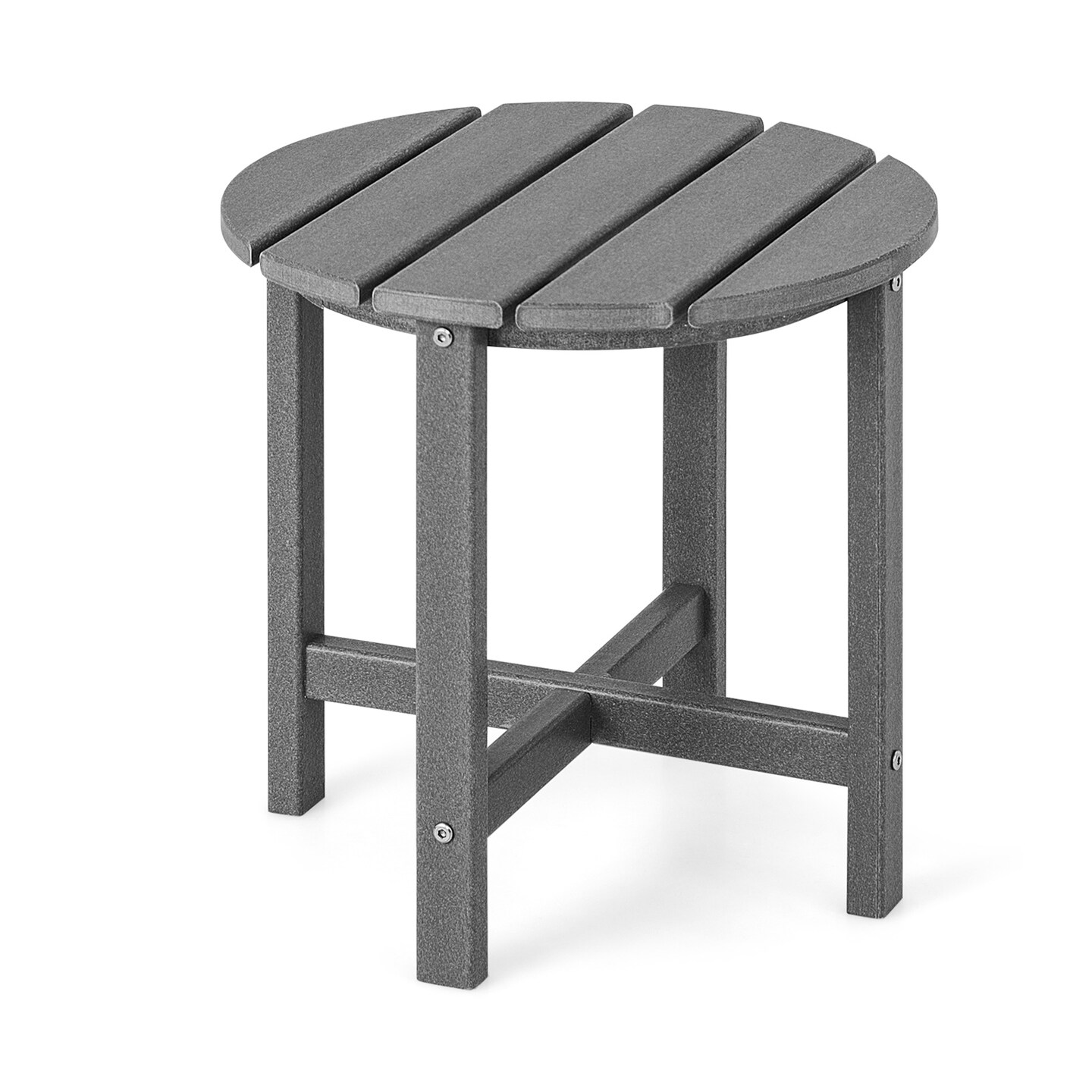 18 Inch Set of 2 Round Outdoor Adirondack Side Tables with Slatted Design and X-Shaped Structure
