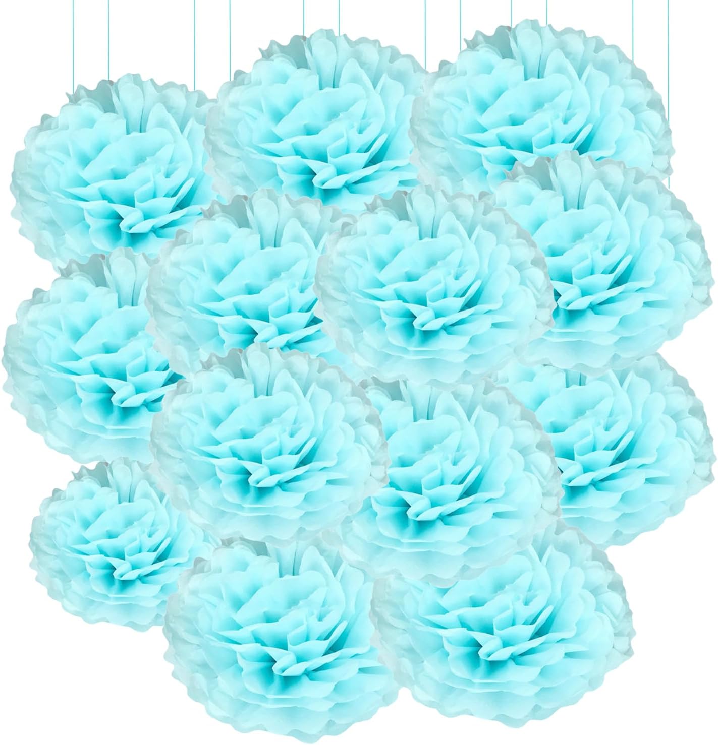 20pcs Light Blue Paper Pom Poms Decorations, DIY Decorative Tissue Paper Pom-poms Flowers Ball for Party Wedding Outdoor Decoration