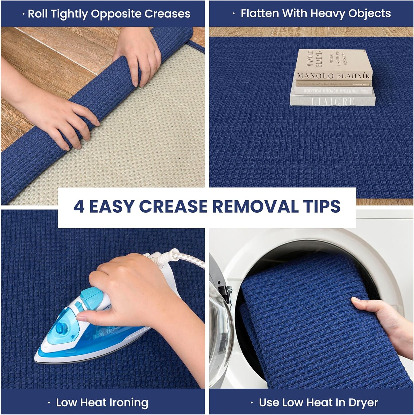 Washable Runner Rug 2&#x27;x5&#x27; Non Slip Runners for Hallways Entryway Runner Indoor, Kitchen Throw Rug Woven Cotton Floor Carpet for Hall Entrance Bedroom, Royal Blue/Navy