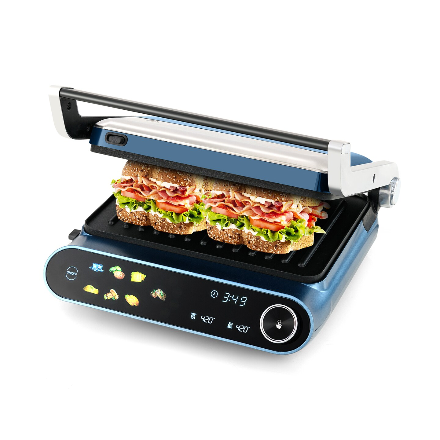 7-in-1 Electric Indoor Panini Press Grill &#x2013; 1200W Contact Grill with Smart LED Display &#x26; Removable Plates