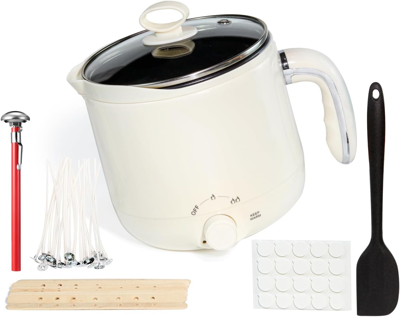 60oz Electric Wax Melter for Candle Making – Includes Thermometer, Wicks, Stickers, Centering Device & Spoon