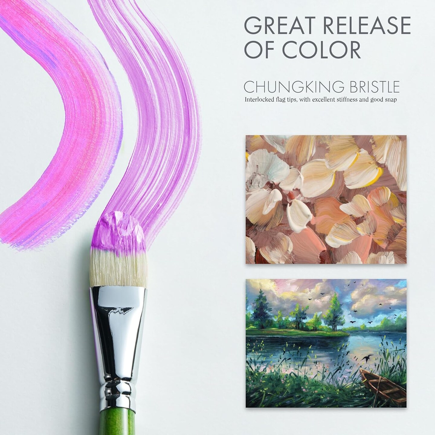 ARTIFY Oil Paint Brushes Set, Acrylic Paint Brushes with Long and Heavy Handle, 15 Pcs Professional Natural Chungking Bristle Paintbrush Set, for Oil and Acrylic Gouache Painting, Green