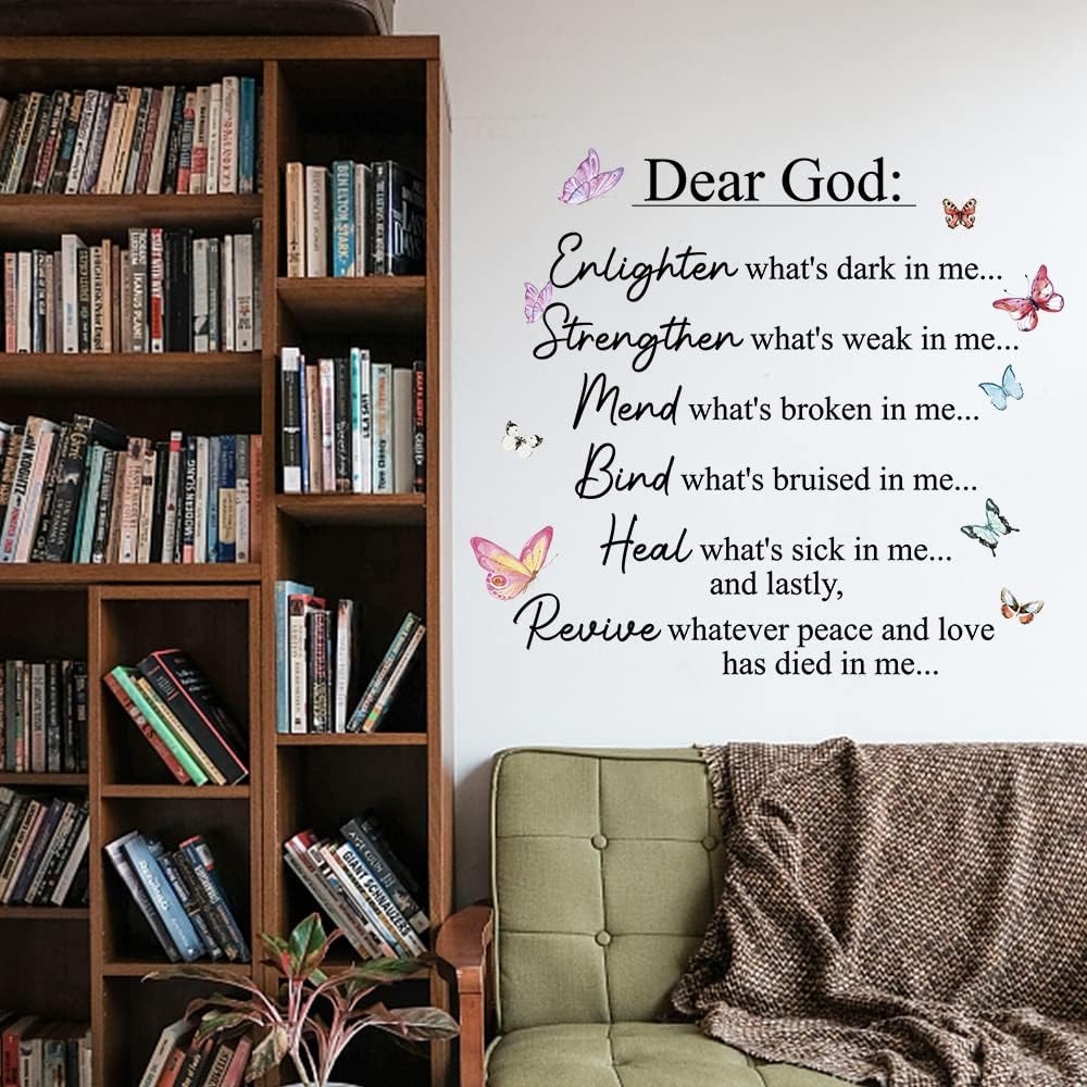 Inspirational Quotes Vinyl Wall Decal Stickers Dear God Enlighten What&#x27;s Dark in Me, for Bedroom, Living Room, Motivational Uplifting Quotes Vinyl Decal, Motivational Saying Wall Quote (23&#x27;&#x27;&#xD7;20&#x27;&#x27;)