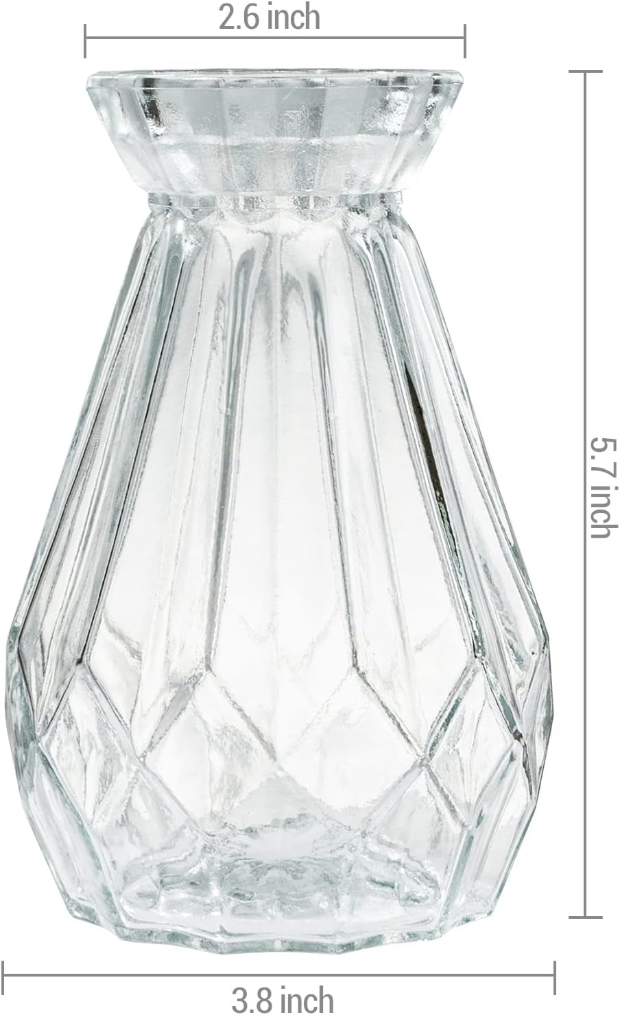 Small Glass Bud Vase, 5 Inch Decorative Flower Vases, Mini Vintage Style Centerpiece Vases with Diamond Faceted Design, Set of 2 3"L x 5.7"W x 3.8"H