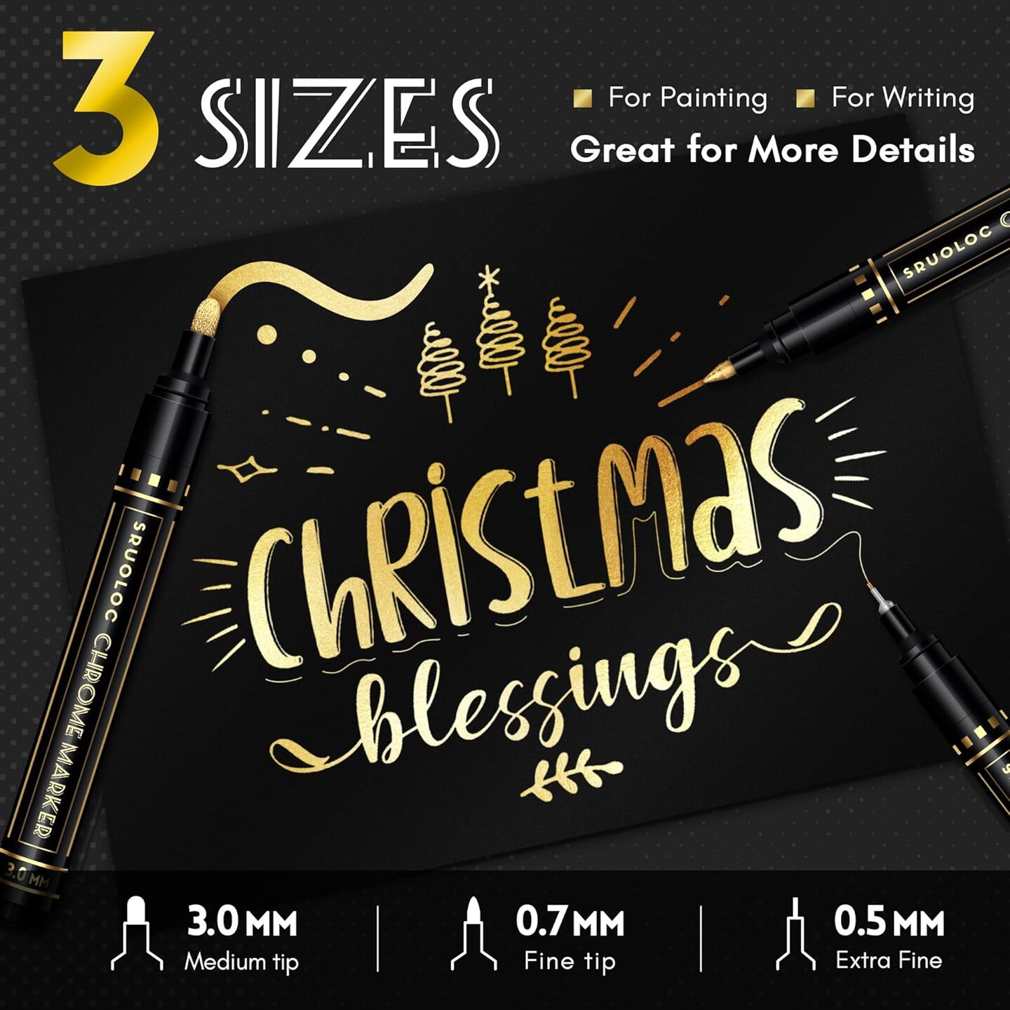 3Pcs Liquid Gold Paint Markers, Oil-based Permanent Chrome Maker, Gloss Mirror Marker Repairing, Reflective Metallic Pen Markers for Touch Up Model Painting DIY Art Projects, Gold
