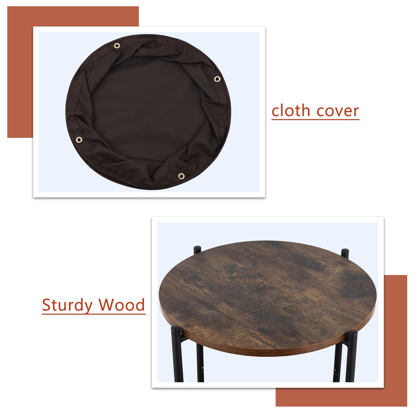 Industrial 2-Tier Round Side Table with Storage Basket &#x2013; Vintage-Inspired End Table for Living Room, Bedroom, or Office &#x2013; Sturdy Metal &#x26; Wood Design, Easy Assembly