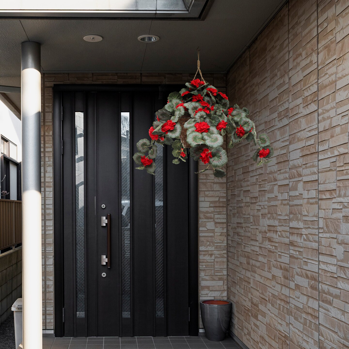 25" Red Hanging Geranium Basket – Lush Silk Flowers for Indoor & Outdoor Home Décor