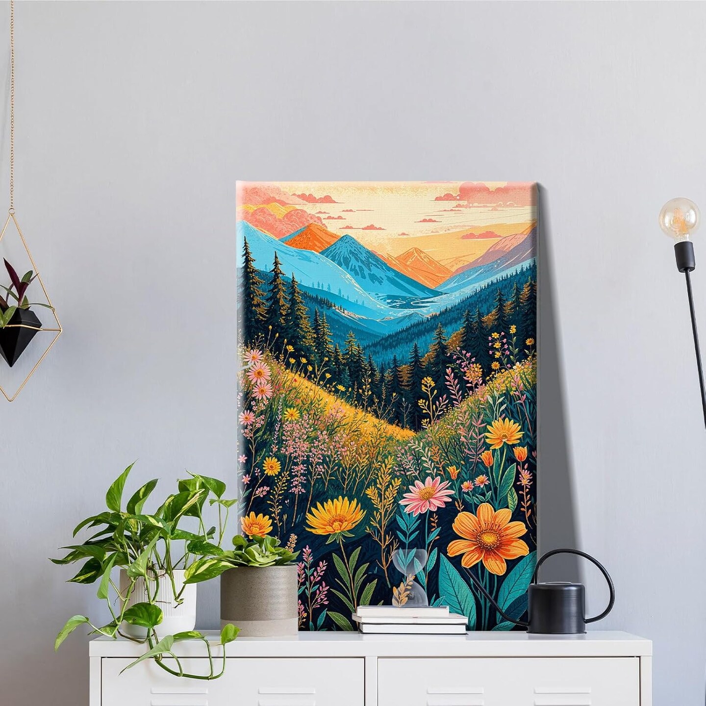 Framed Mountain & Flower Paint by Numbers Kit, 8x12 Canvas
