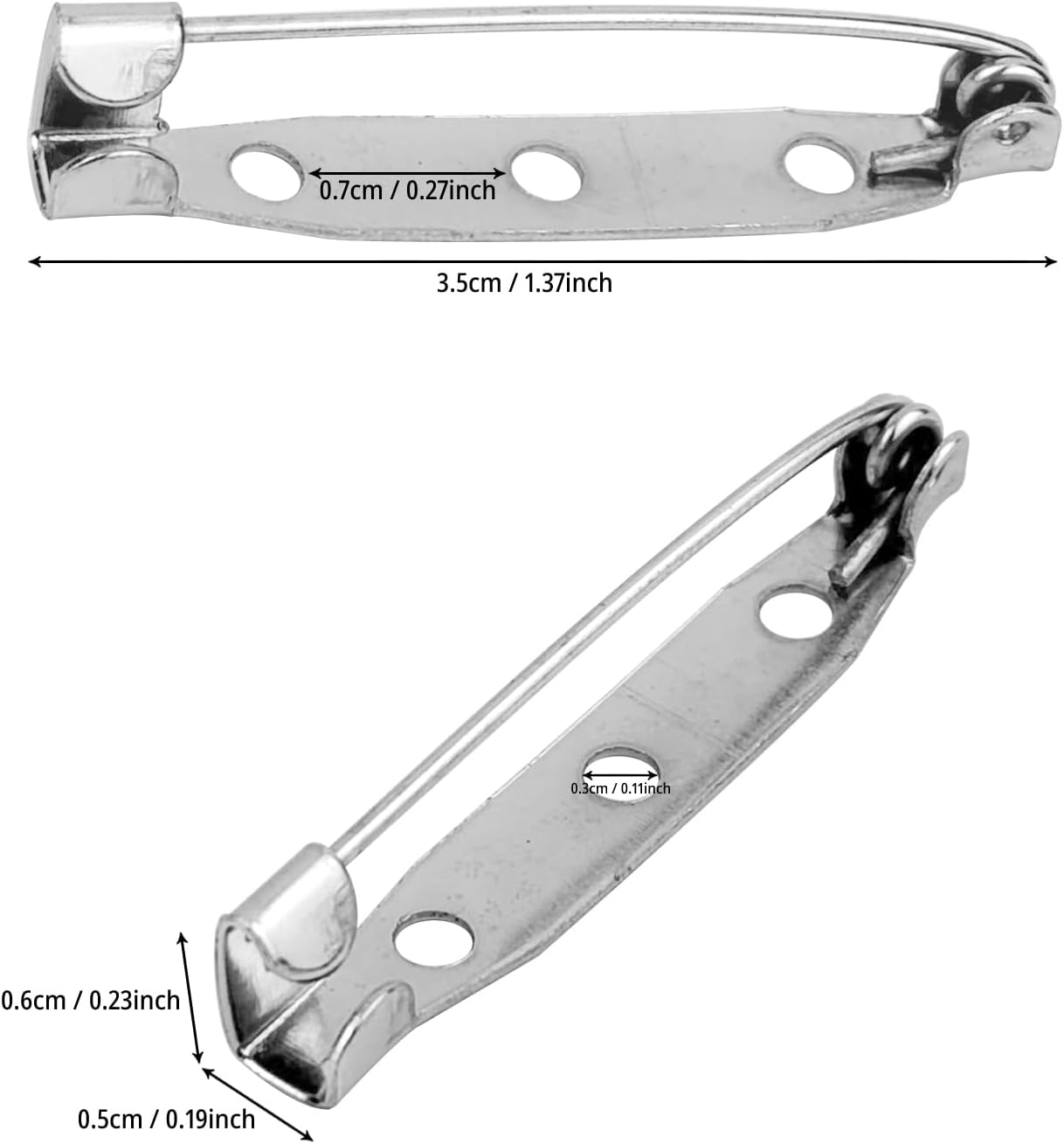 50 Pcs Silver Bar Pins, Safety Pins - Secure Back Clasp - Reliable Brooch Pins for Various Uses Locking Pins Backs Safety Clasp Brooch (35MM, Silver)