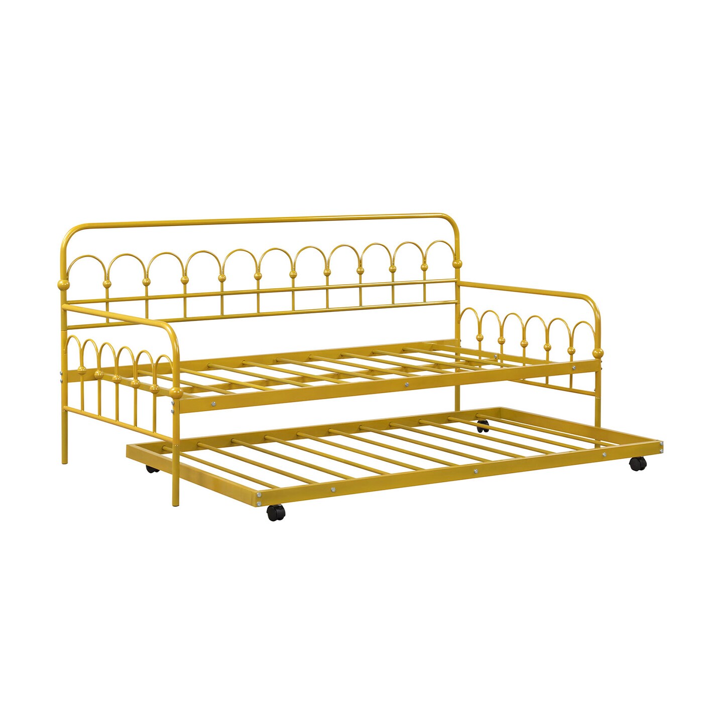 Golden Metal Daybed with Trundle, Lockable Wheels, and 330 lbs Load Capacity