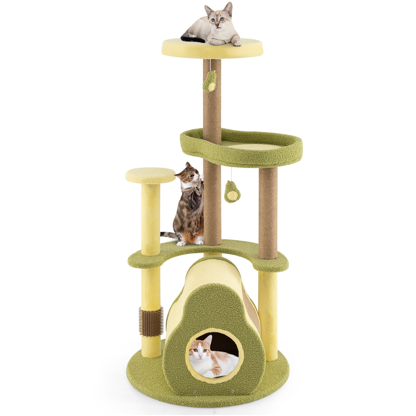 Green Engineered Wood Cat Tree with Avocado Platform, Scratching Posts and Toy