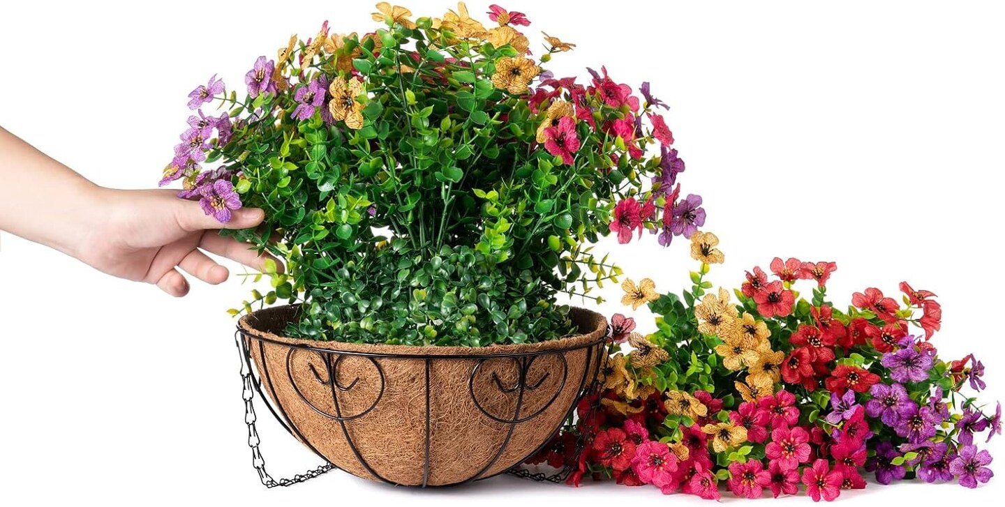 Artificial Faux Hanging Plants Flowers Basket