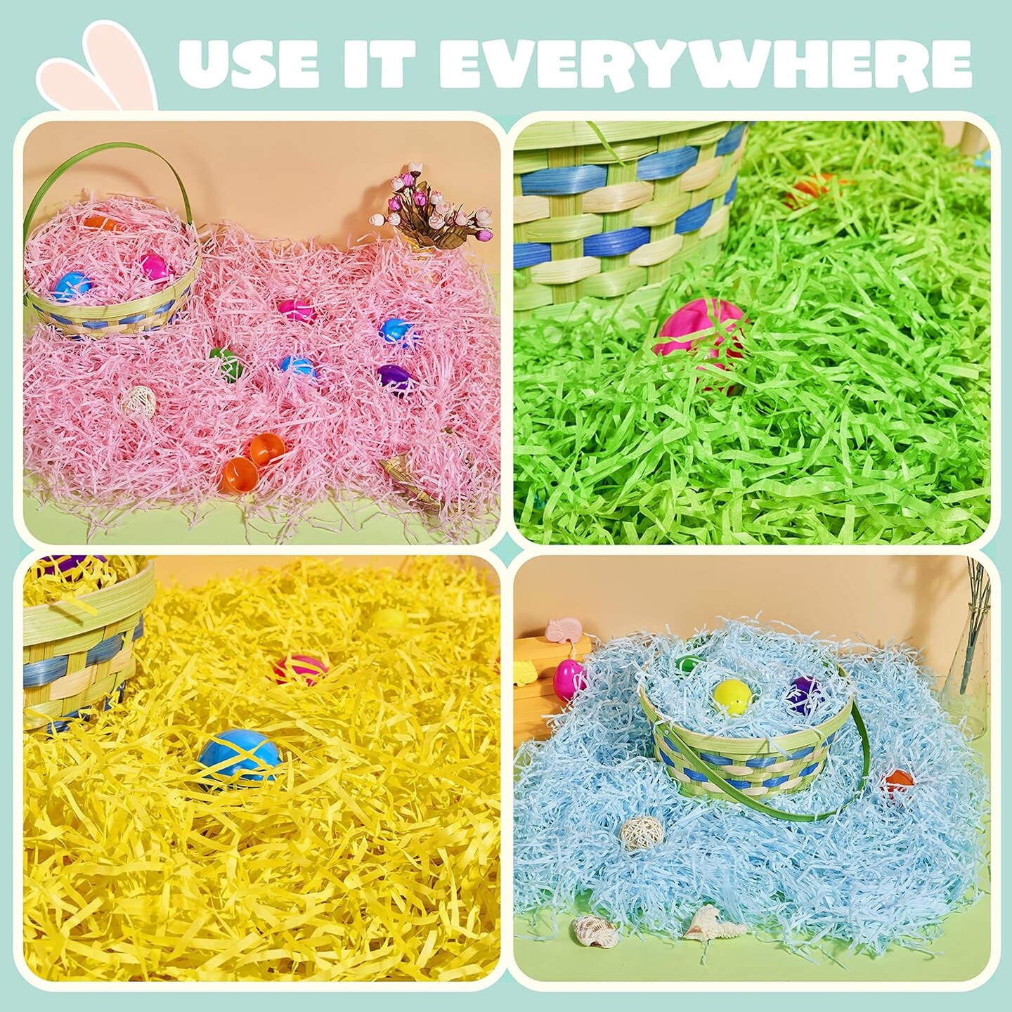 Easter Fake Grass in 4 Colors Paper Shred Filler for Basket Filling