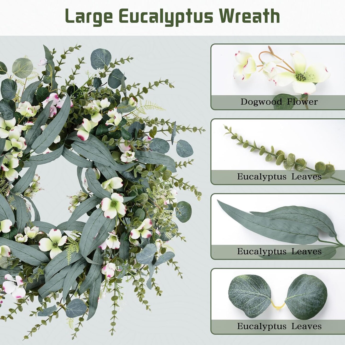 26IN Spring Wreath for Front Door,Large Eucalyptus Artificial Flower Greenery Wreath Indoor Outdoor for Porch Window Wall Farmhouse Home Holiday Hanging Decor Spring