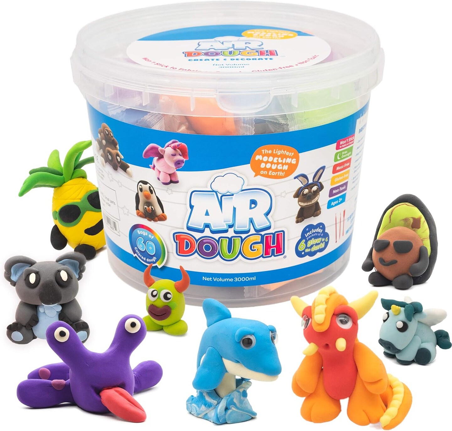 Air Dough 60-Color Pack – Ultra Light, Non-Toxic Air Dry Clay with Tools & Tutorial