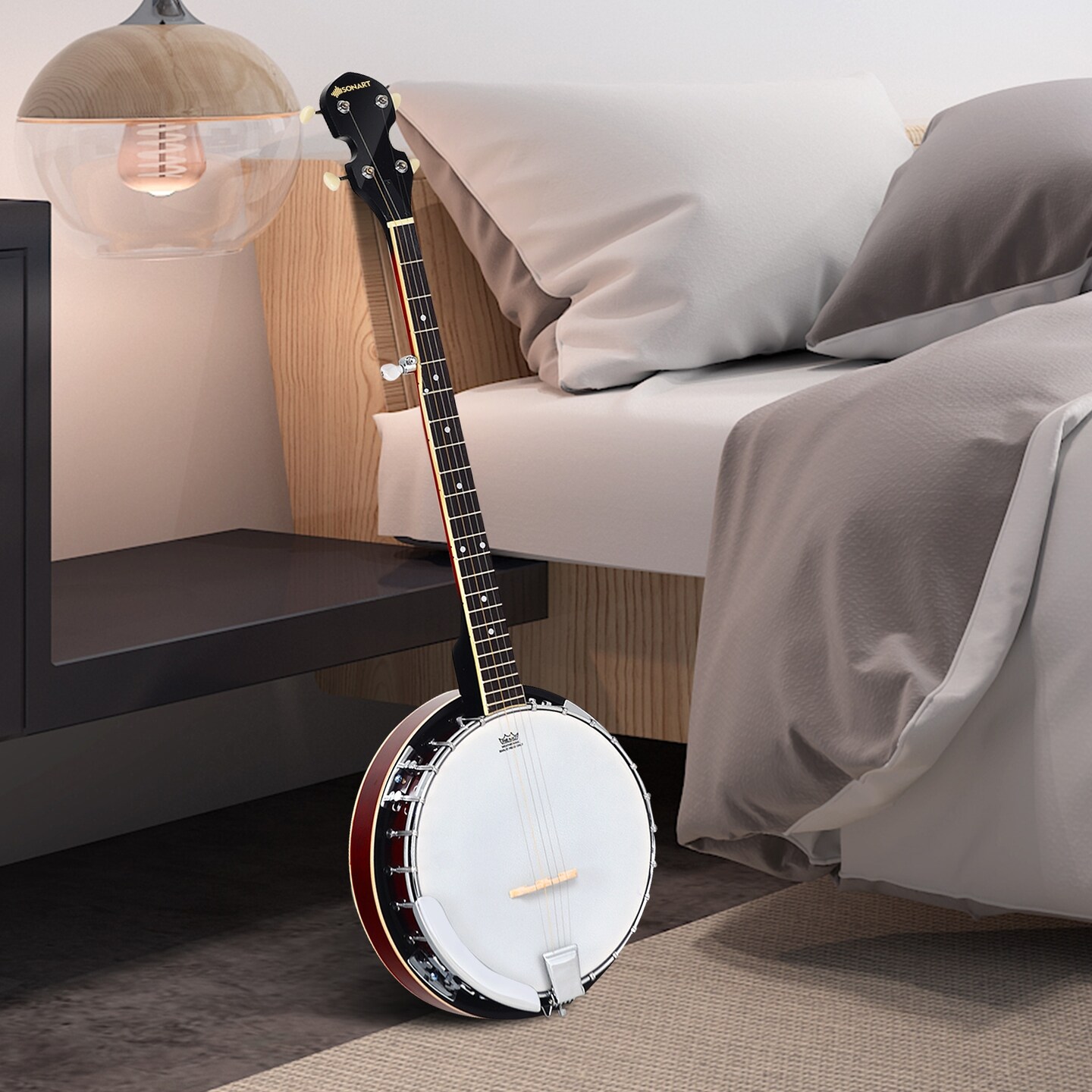 5 String Banjo with Rosewood Fingerboard, Adjustable Brackets and Accessories