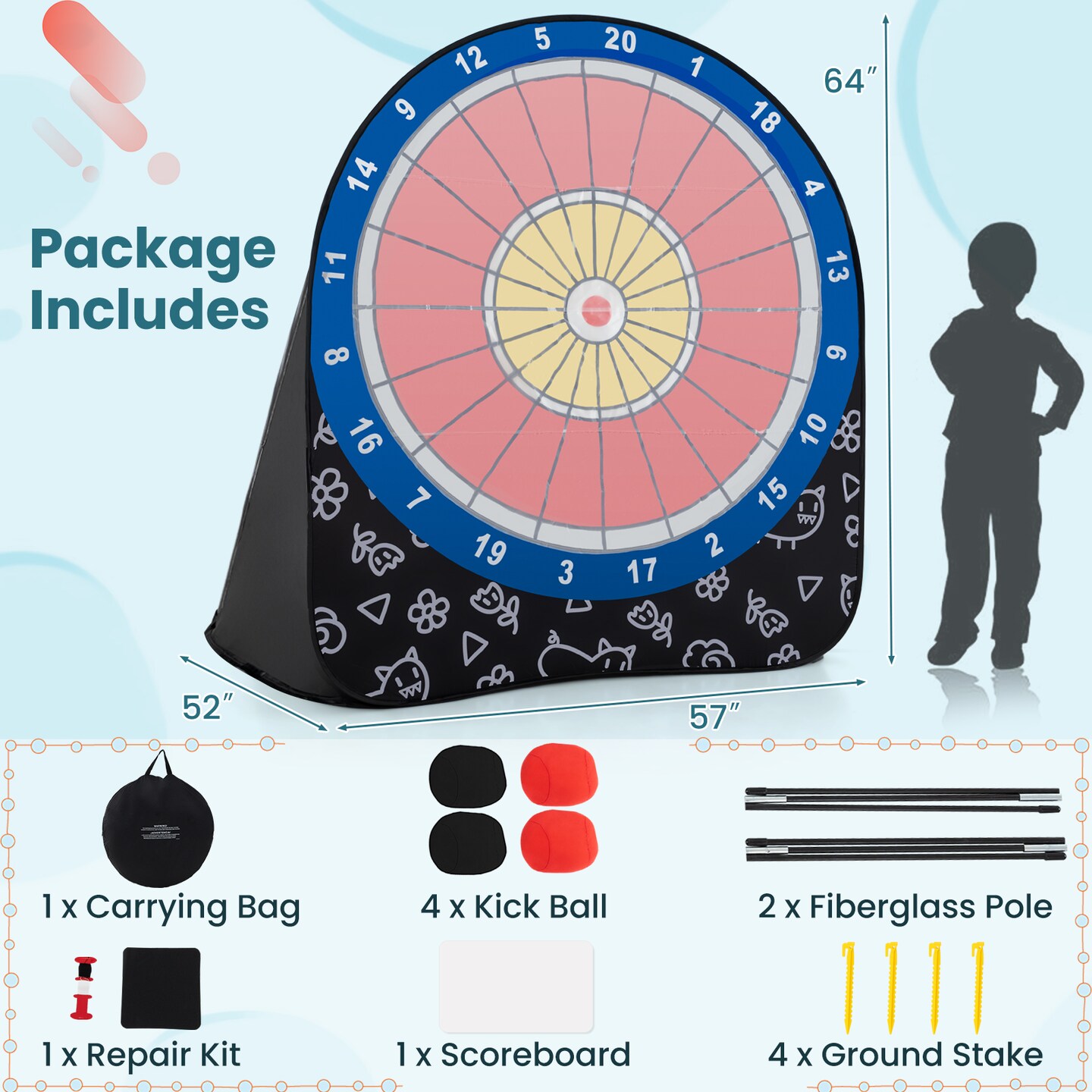 Portable Giant Kick Dartboard Soccer Game Includes Sticky Balls and Carry Bag for Kids and Adults