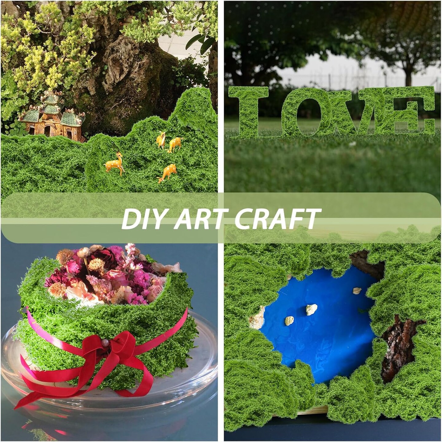 Fake Green Moss for Crafts 5.3 Oz Decorative Artificial Moss for Crafts Decorative Faux Moss Table Centerpieces Wedding Party Decor Fairy Garden Floral DIY