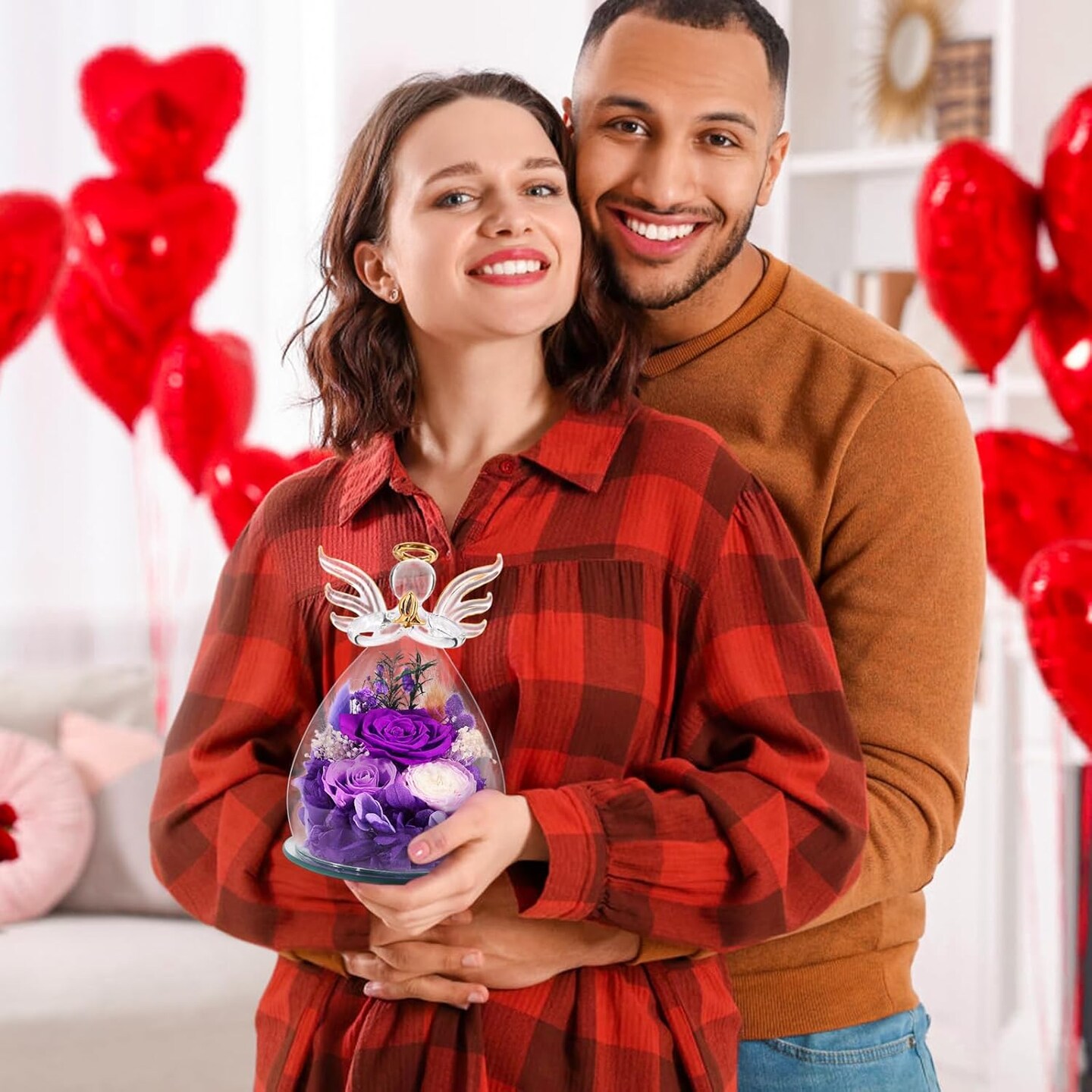 Gifts for Women Preserved Rose Forever Flower in Glass Angel Figurines Fresh Flowers for Delivery Prime Mothers Day Birthday Gifts for Mom Real Purple Roses for Grandma Sister Wife Her Daughter