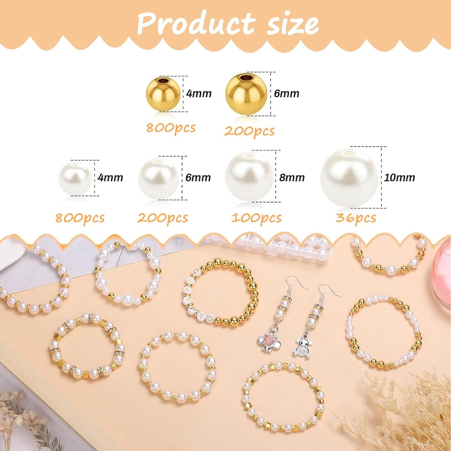 2136PCS Beads for Bracelets Pearl Bracelet Making Kit Friendship Bracelet Kits Bracelet Bead Kits Small Pearl Beads and Gold Beads Beading Kit for Bracelets Jewelry Making Kit