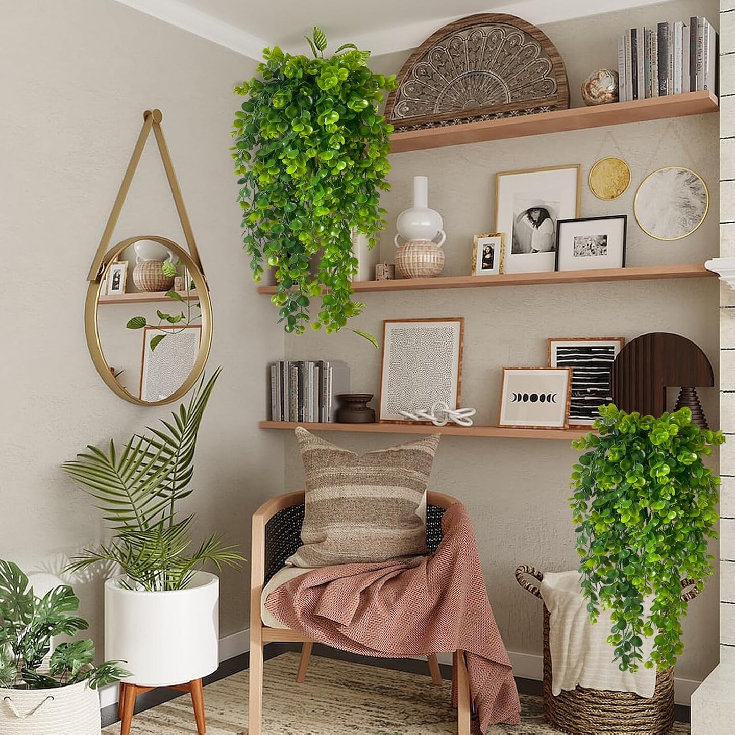 4PCS Hanging Artificial Boston Ferns – Fake Ivy Vines for Wall & Outdoor Decor (Green)