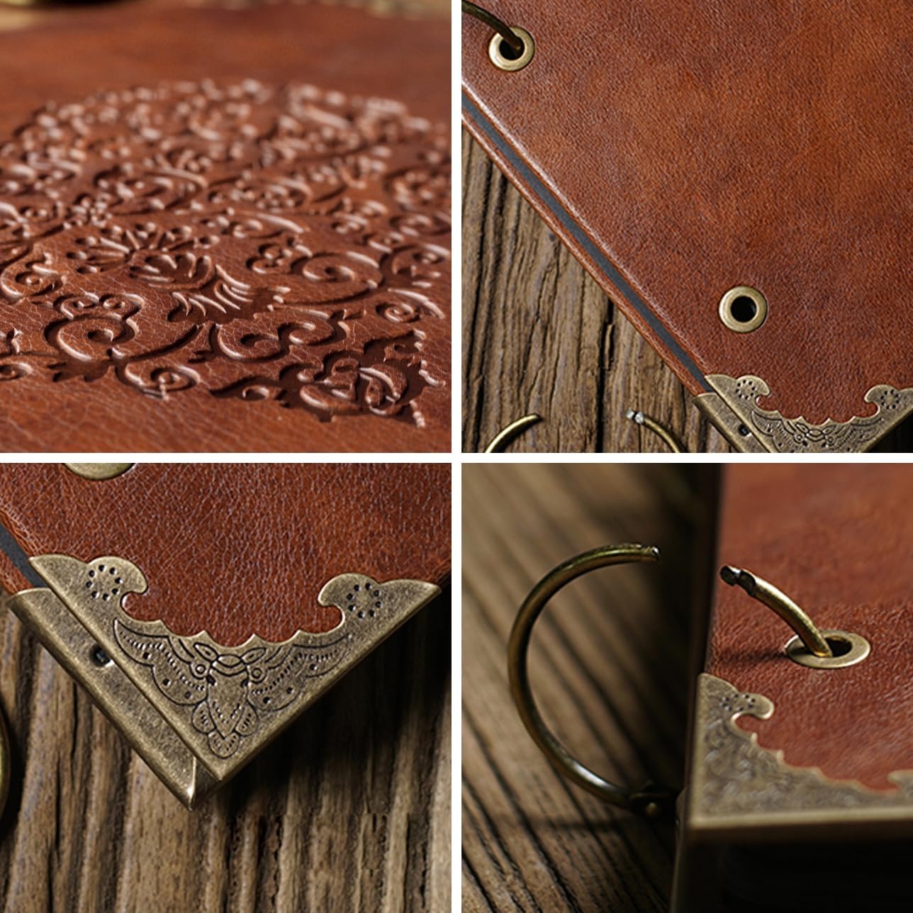 Photo Album Scrapbook, 50 Pages Vintage Leather Cover Big Three-Ring Binder Love Picture Booth DIY Scrapbooking Albums with Self Adhesive Photos Corners for Memory Keep